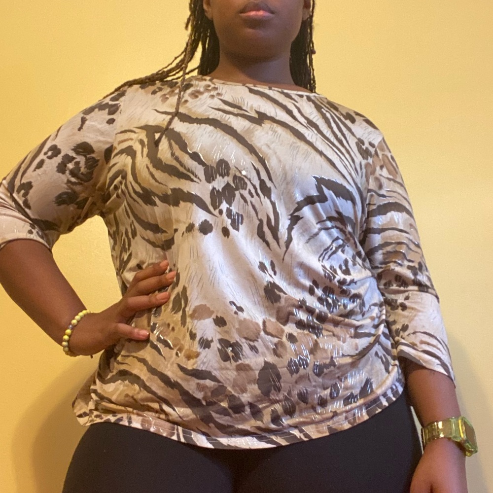 Vintage animal print and shimmery plus size blouse